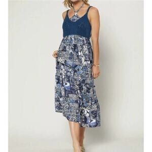 NWT Current Air Halter Neck Tiered Maxi Dress Crochet Blue, Women's Size XS